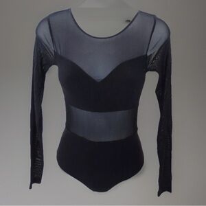 Vintage 90s bebe sz P/P P/S Petite Black Sexy Sheer See Through Bodysuit Unitard